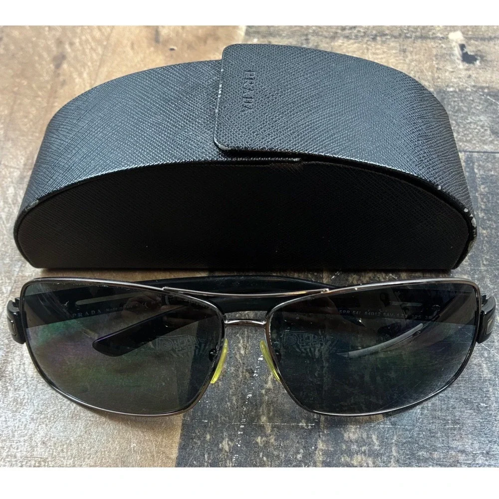 Prada Sunglasses SPR 54I Mens 64-12 Gunmetal Black Polarized Aviator Good